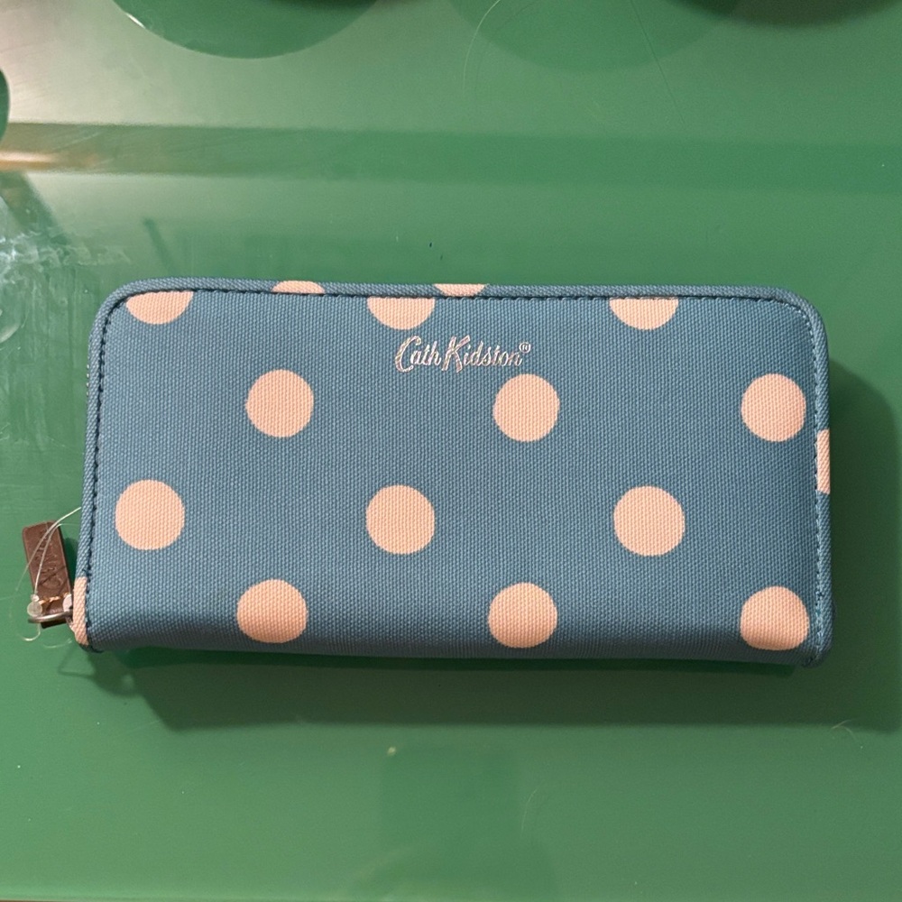 NWT Cath Kidston Teal and White Polka Dot Wallet